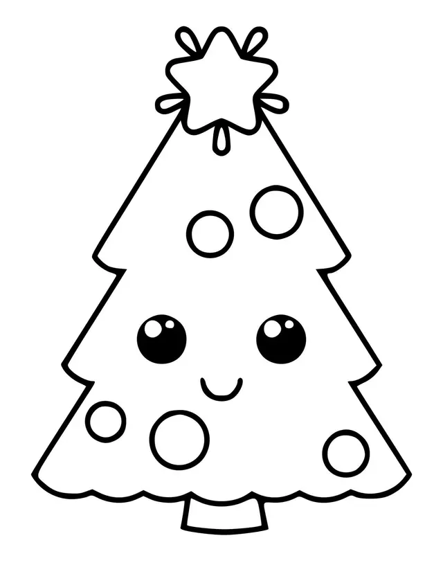 Coloriage Sapin Facile Kawaii Mignon Maternelle - Sapin Noël à imprimer