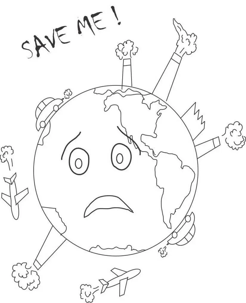 Coloriage Sauvez La Terre De La Pollution - Jour de la Terre à imprimer