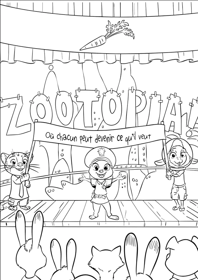 Coloriage Scene De Zootopia Avec Judy Et Nick On Stage - Zootopie à imprimer