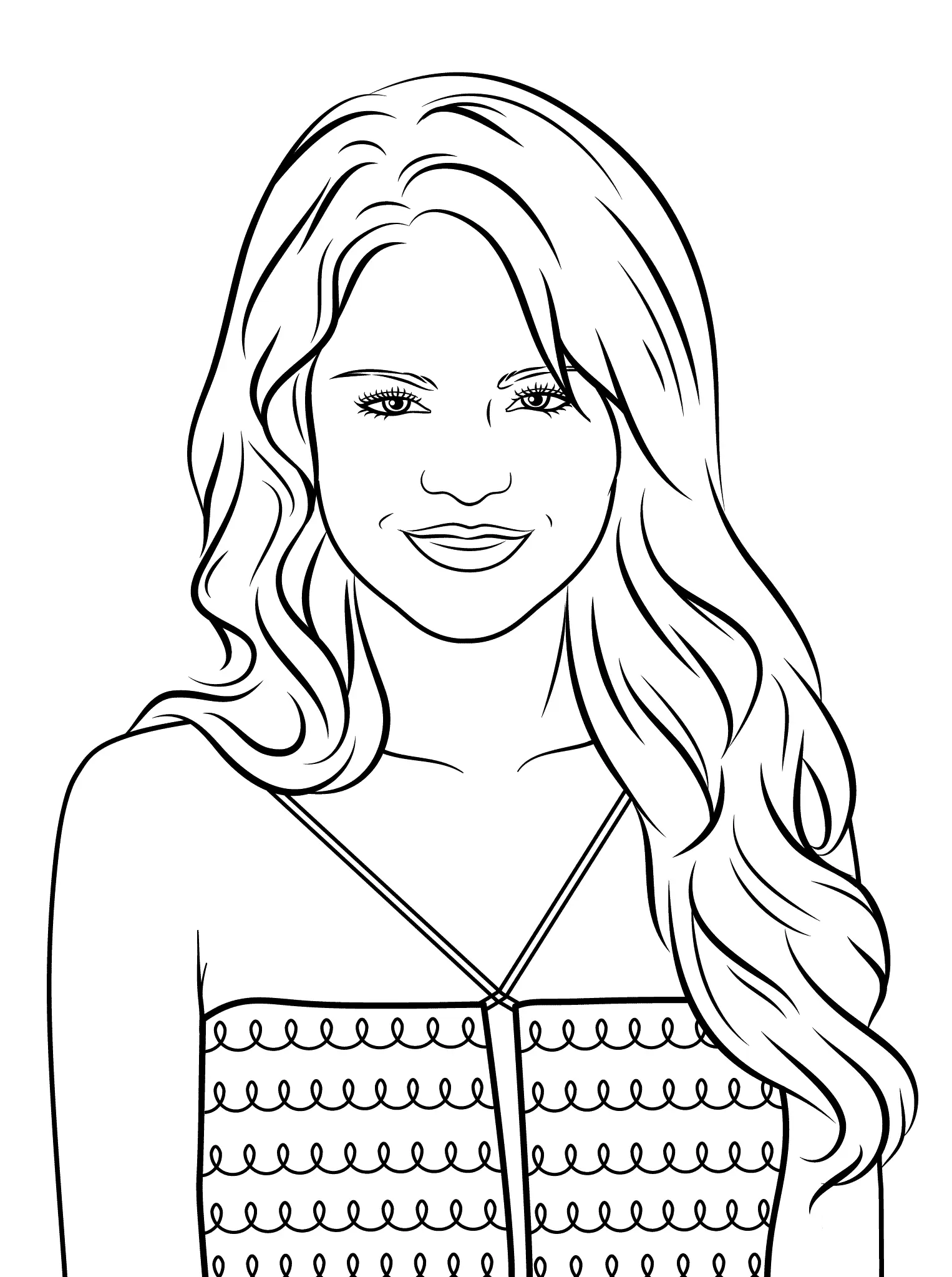 Coloriage Selena Gomez Célébrité Star - Fille ado à imprimer