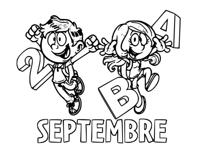 Coloriage Septembre Enfants Fille Garçon Chiffre Alphabet - Septembre à imprimer