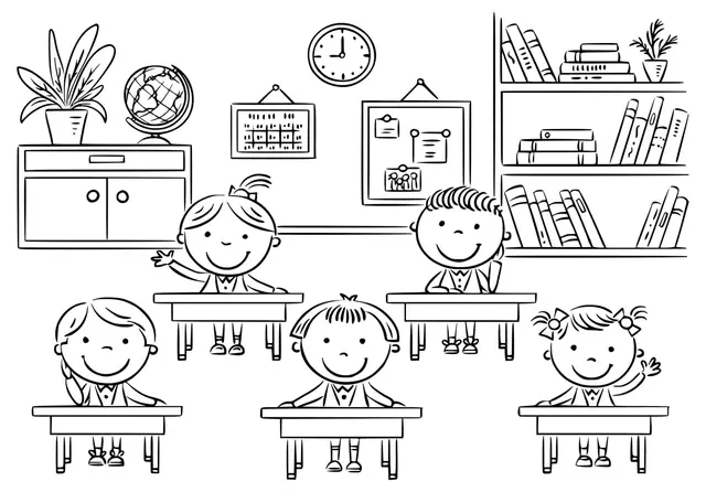 Coloriage Septembre La Rentrée Scolaire Classe École Etudiants - Septembre à imprimer