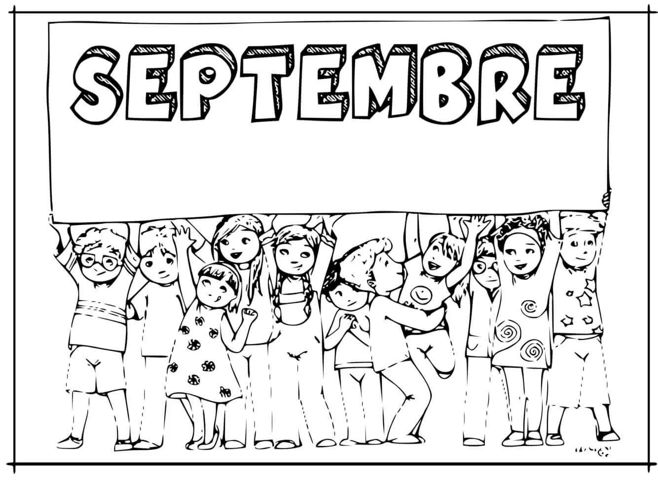 Coloriage Septembre Vive La Rentrée Scolaire Etudiants École - Septembre à imprimer