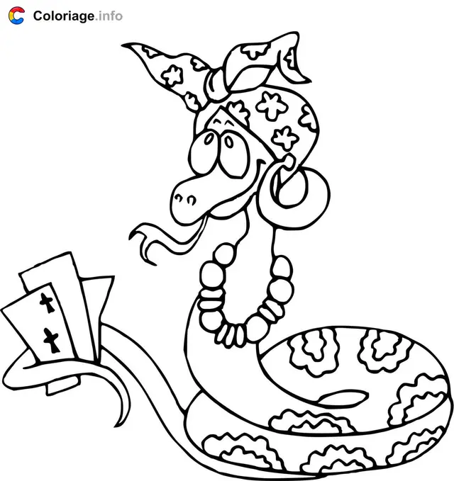Coloriage Serpent qui joue aux cartes - Serpent à imprimer