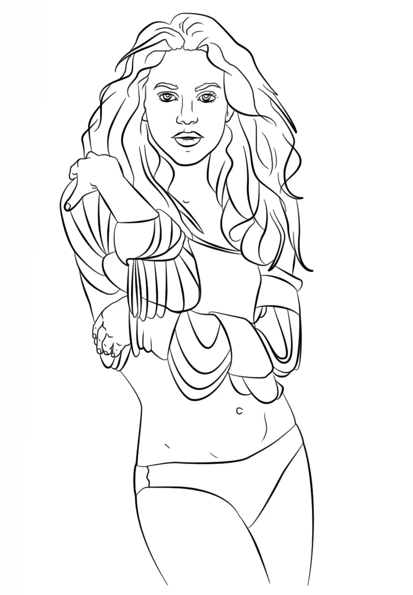 Coloriage Shakira Célébrité Star - Fille ado à imprimer