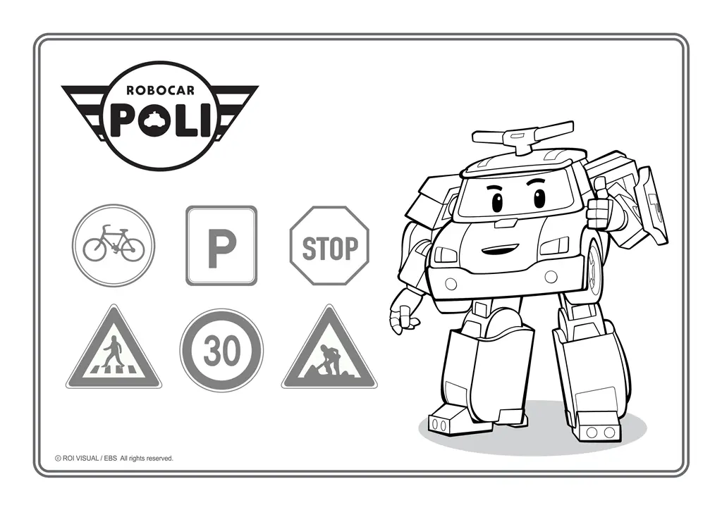 Coloriage Signalisation Panneaux De Sécurité Routiere - Robocar poli à imprimer