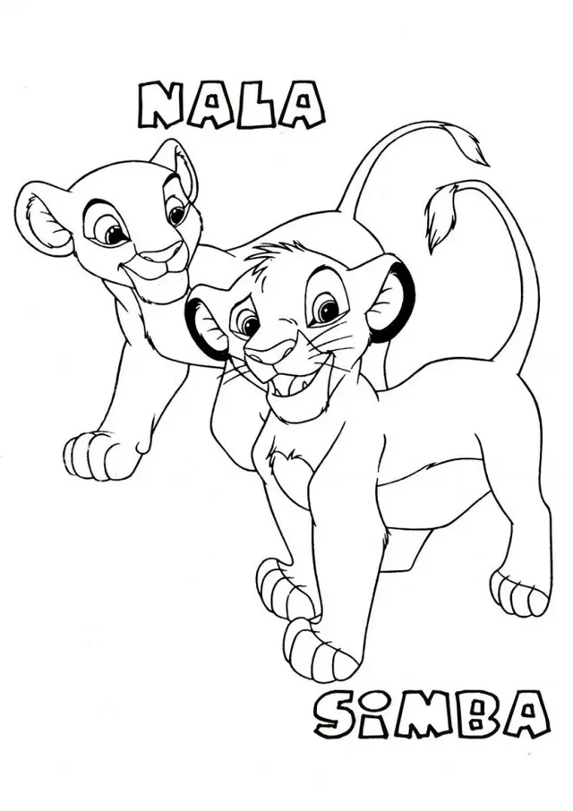 Coloriage Simba Et Nala Bébé Roi Lion - Roi lion à imprimer