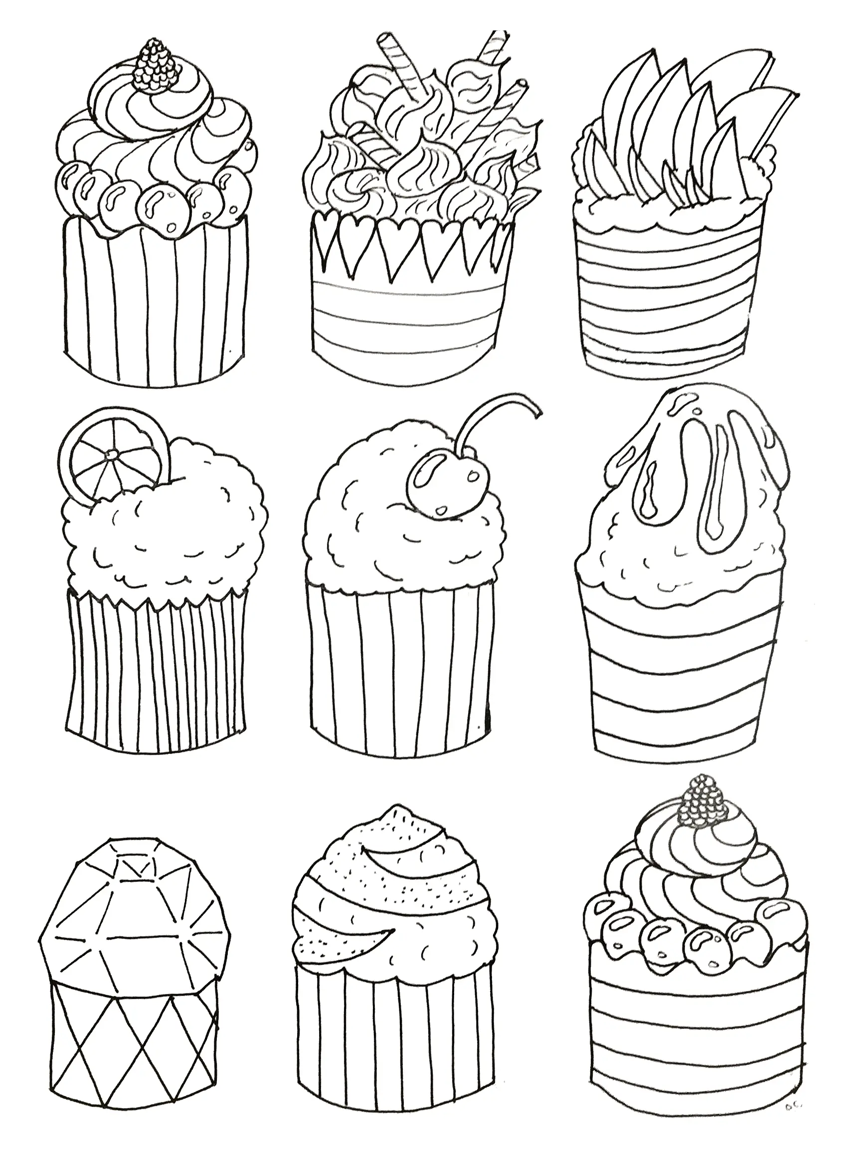 Coloriage Petits gâteaux faciles - Cupcake à imprimer