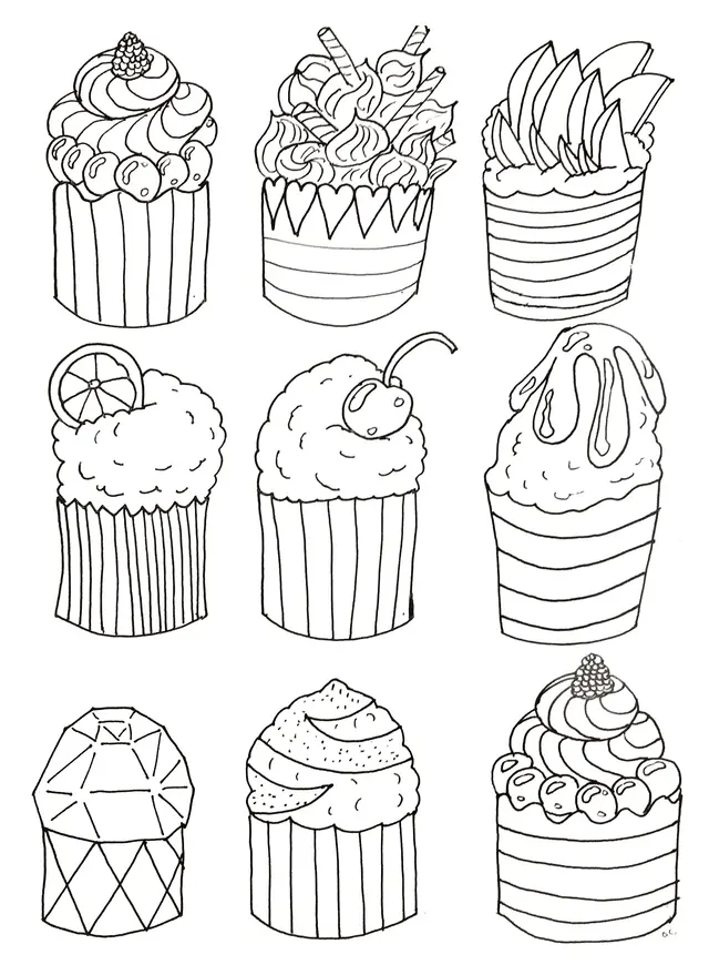 Coloriage Petits gâteaux faciles - Cupcake à imprimer