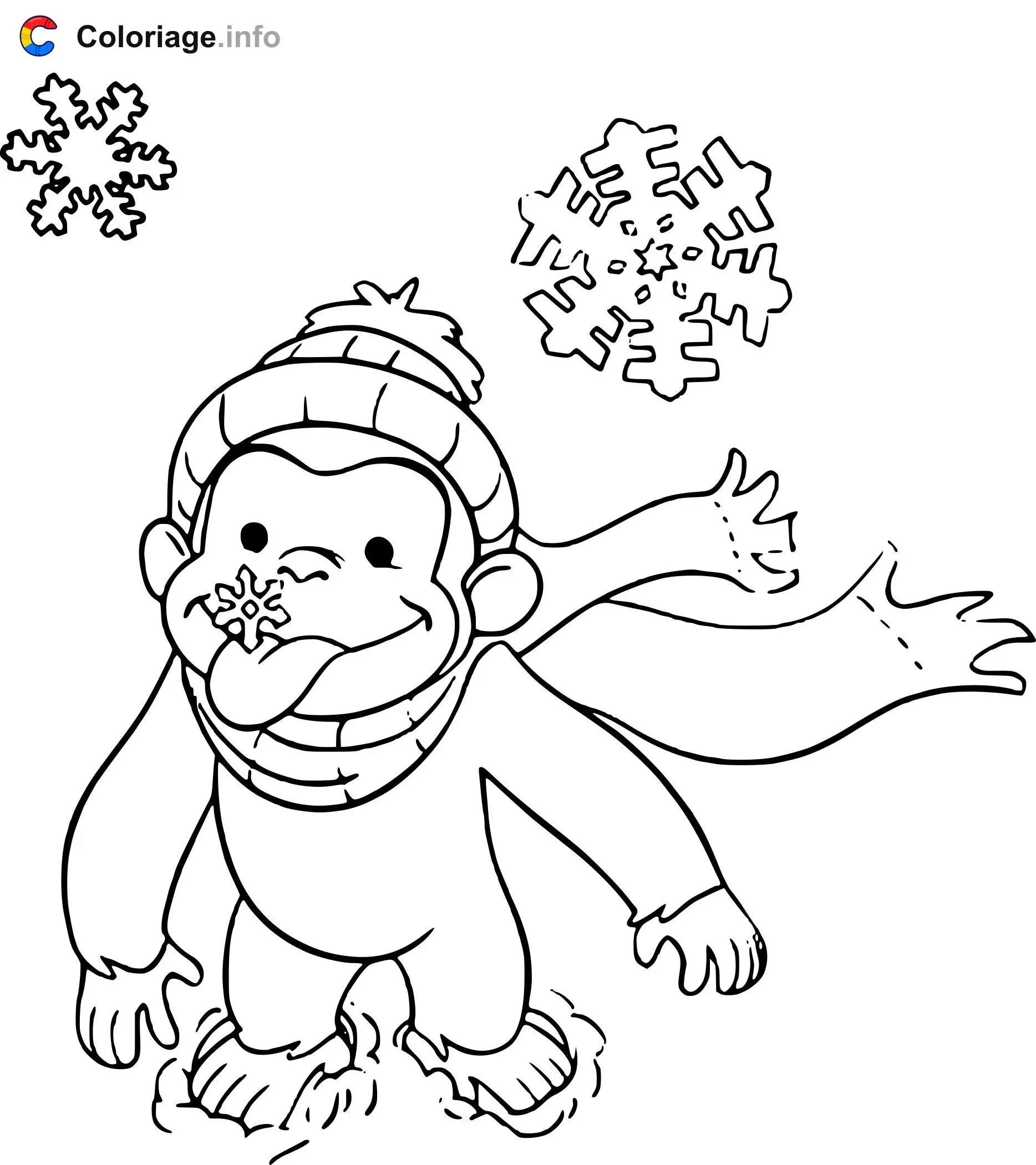 Easy Monkey in the Snow coloring page to print