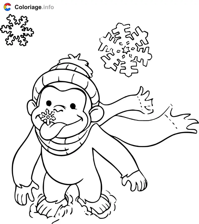 Coloriage Singe facile sur la neige - Singe à imprimer