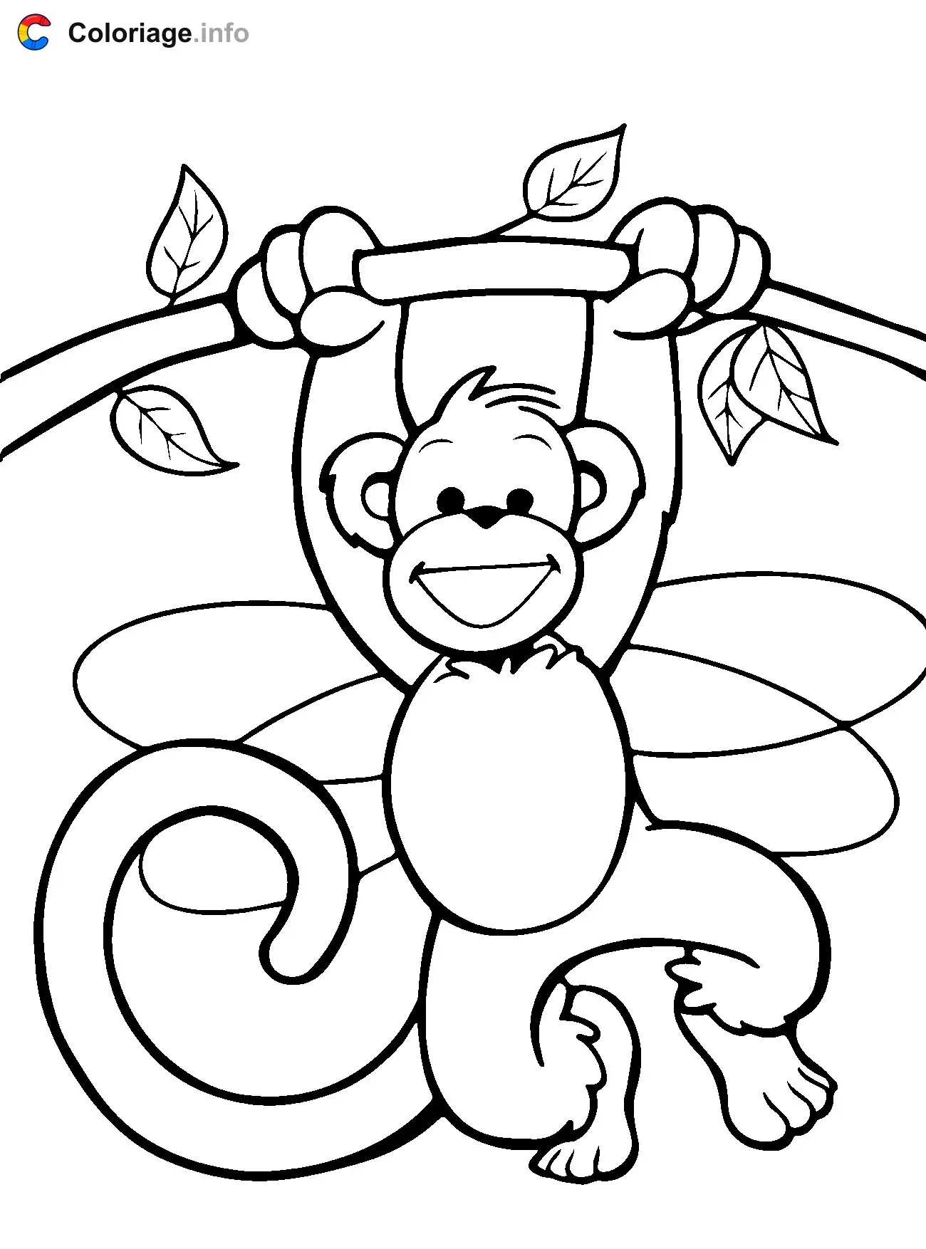 Funny Monkey in a Tree coloring page to print