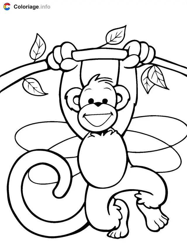 Coloriage Singe sur un arbre rigolo - Singe à imprimer