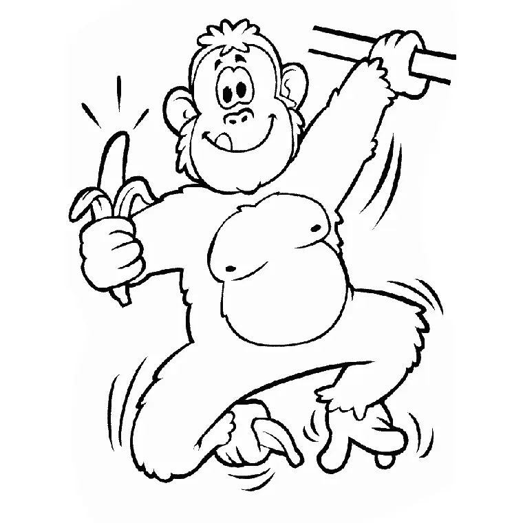 Coloriage Singe Suspendu Et Sa Banane - Animaux à imprimer
