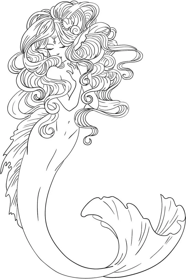 Coloriage Sirène De Mer Élégante - Sirène à imprimer