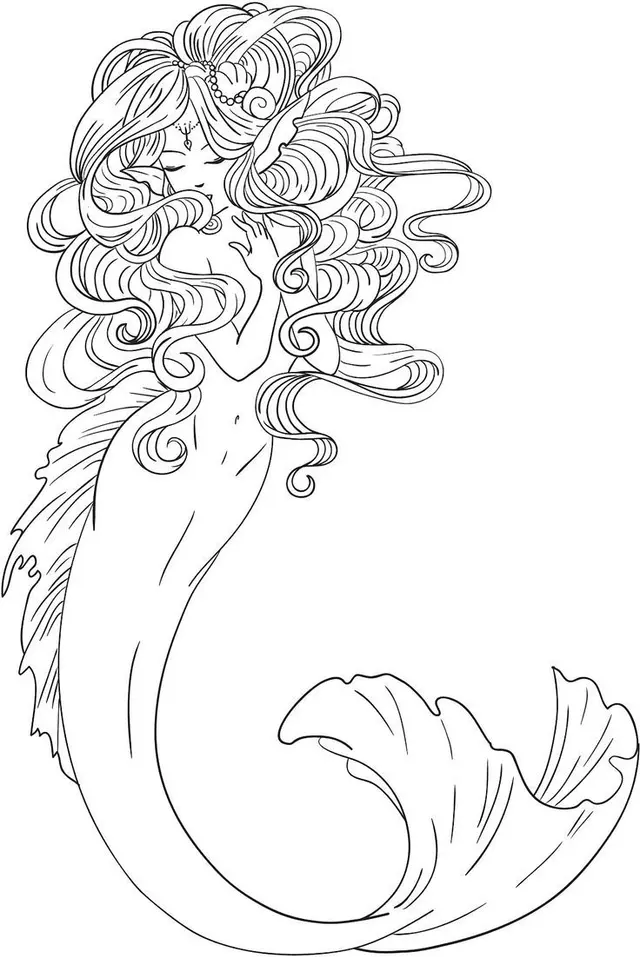 Coloriage Sirène De Mer Élégante - Sirène à imprimer