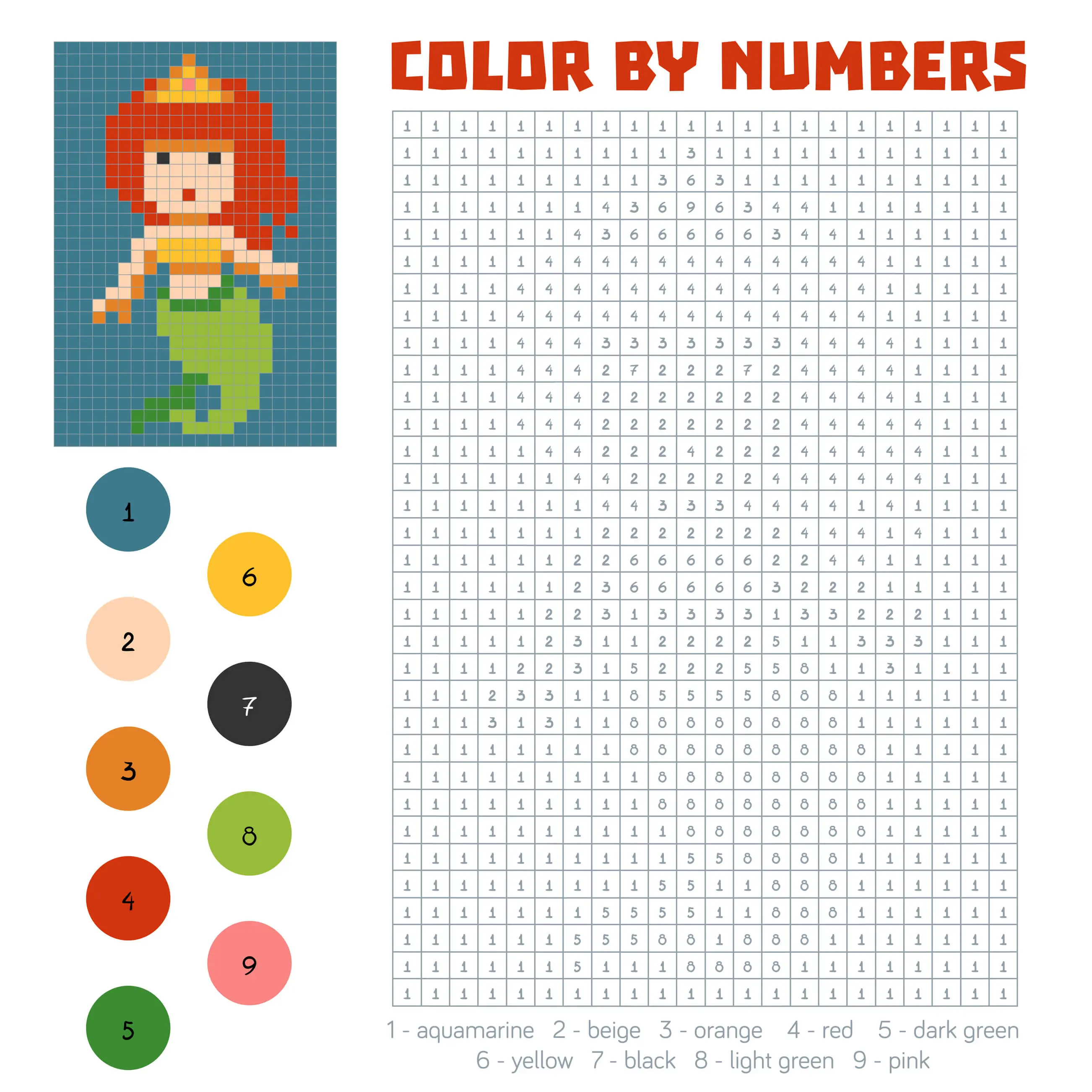 Coloriage Sirène Magique Pixel - Magique à imprimer