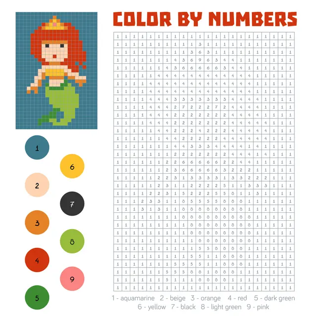 Coloriage Sirène Magique Pixel - Magique à imprimer