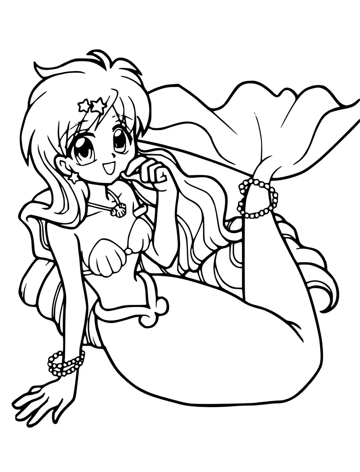 Coloriage Sirène Manga Avec De Jolie Yeux - Sirène à imprimer