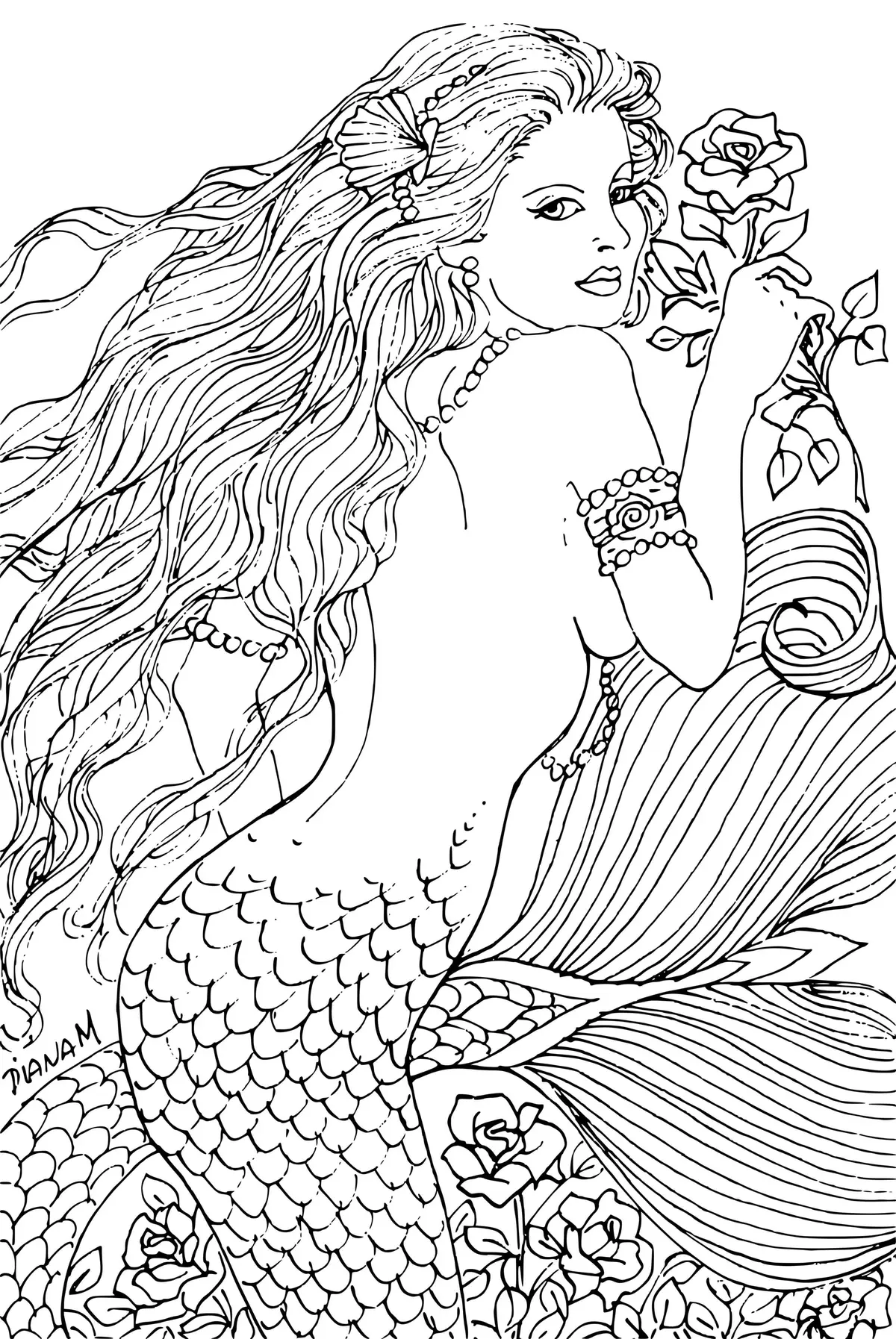 Coloriage Sirène Réaliste Pour Adulte Zentangle - Sirène à imprimer