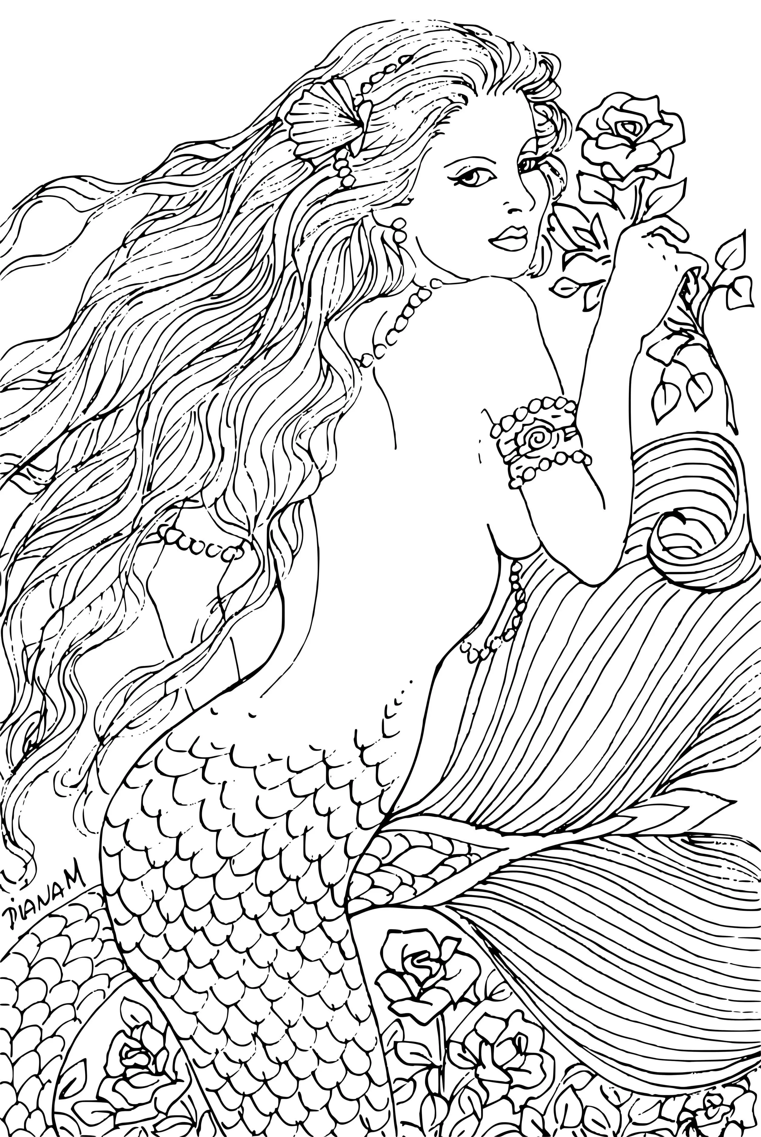 Coloriage Sirène Réaliste Pour Adulte Zentangle - Sirène à imprimer
