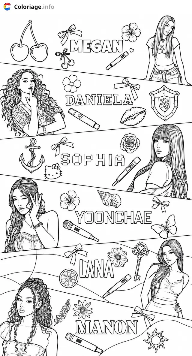 Coloriage Six membres de Katseye - Katseye à imprimer