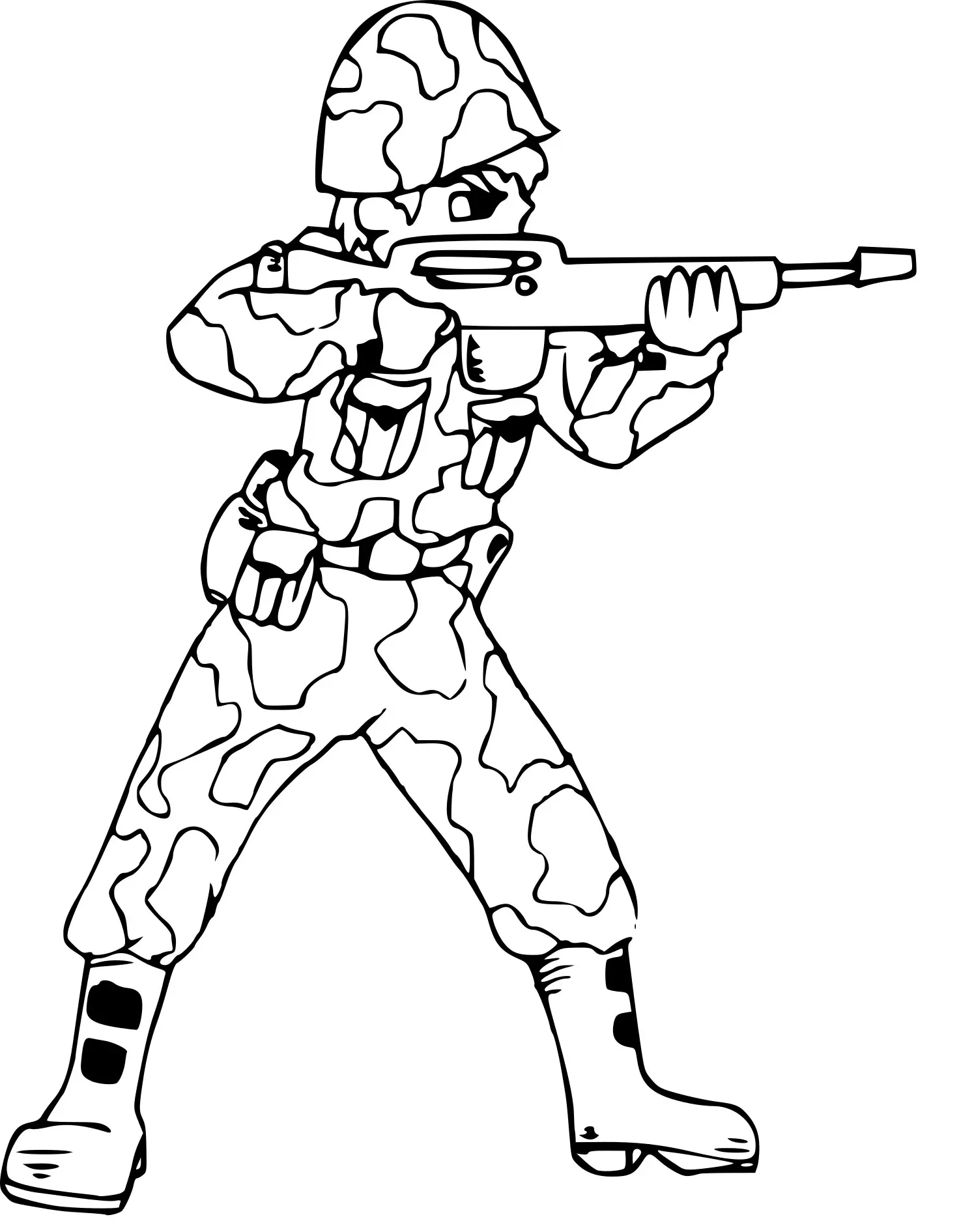 Coloriage Soldat Avec Fusil Et Combinaison Camouflage - Militaire à imprimer