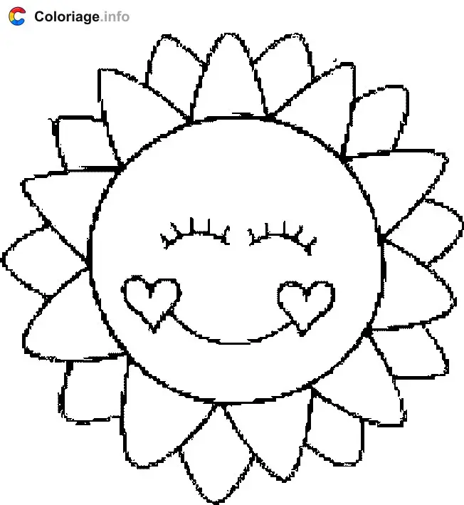 Happy Sun with Two Hearts coloring page to print
