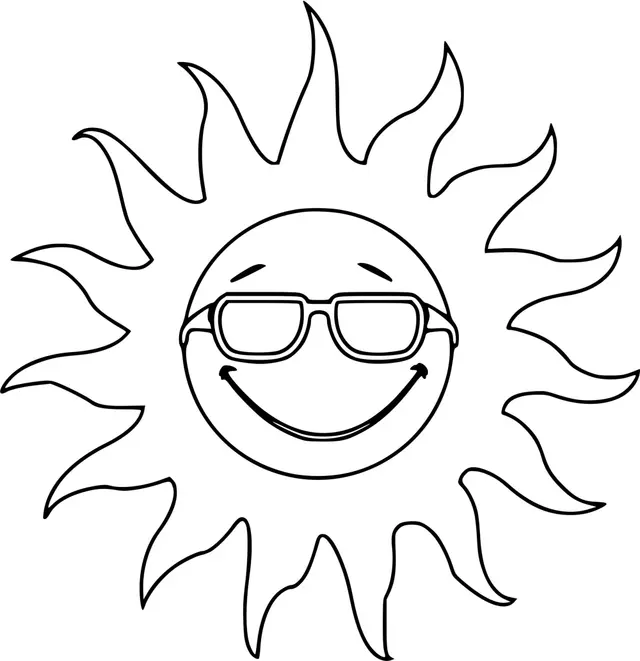 Coloriage Soleil Chaleur Sourire Avec Lunette - Soleil à imprimer