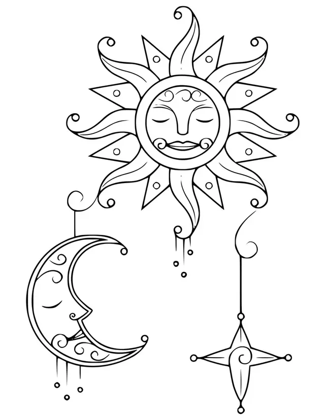 Coloriage Soleil Lune Étoile - Lune à imprimer
