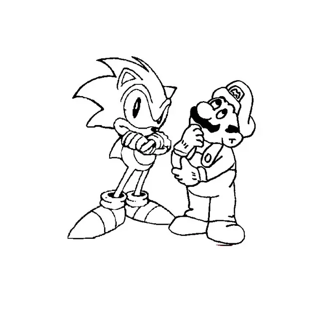 Coloriage Sonic et Mario réunis ensemble - Sonic à imprimer