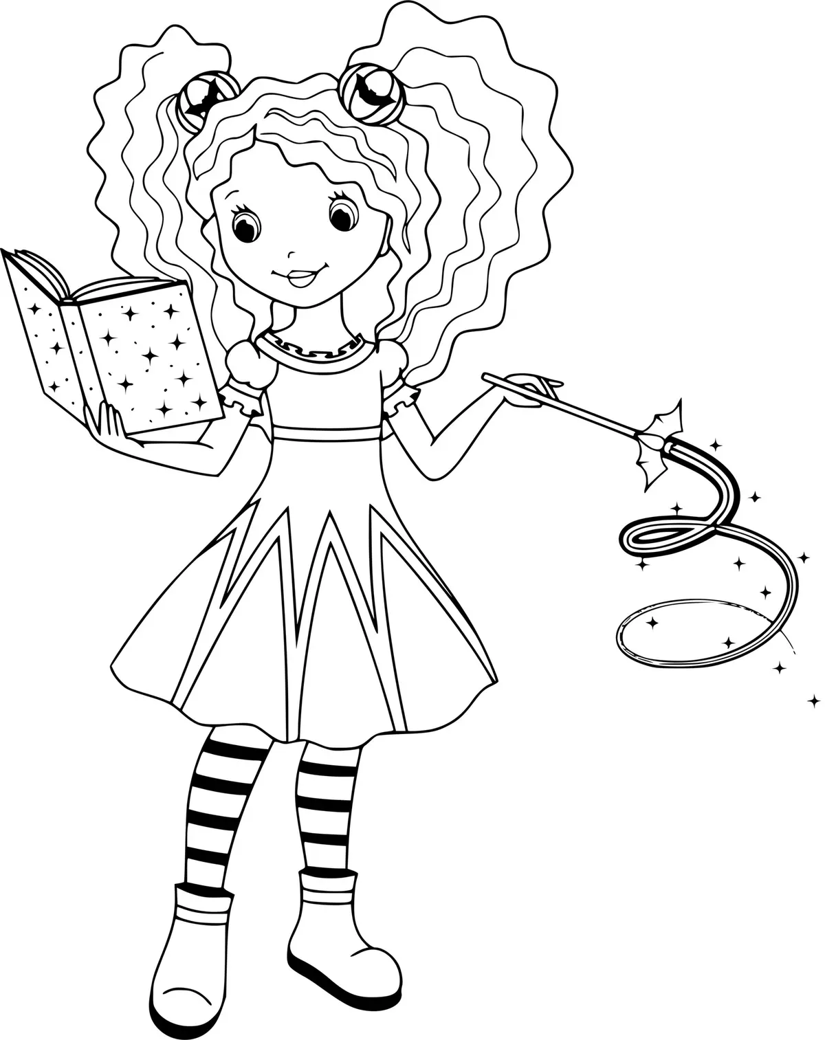 Desenho de Bruxa com Seu Livro Mágico para colorir