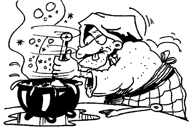 Desenho de Bruxa Preparando Poção para colorir