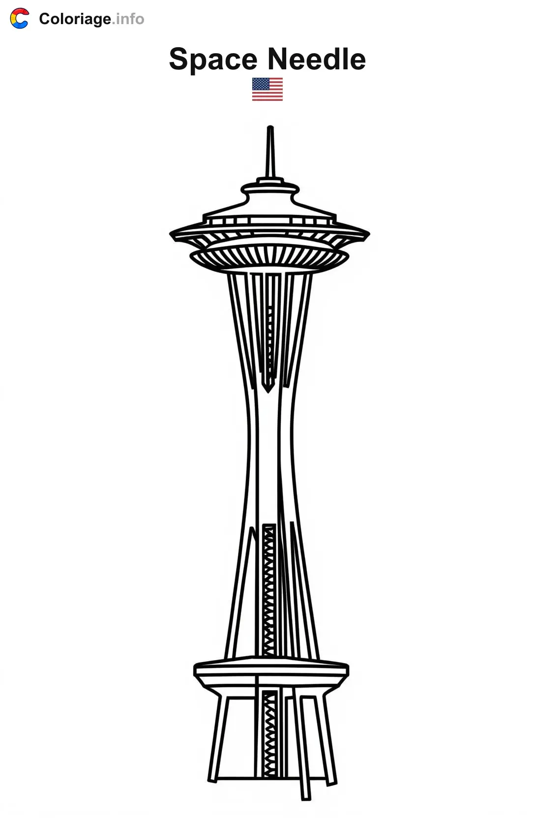 Coloriage Space Needle États-Unis - Monuments à imprimer