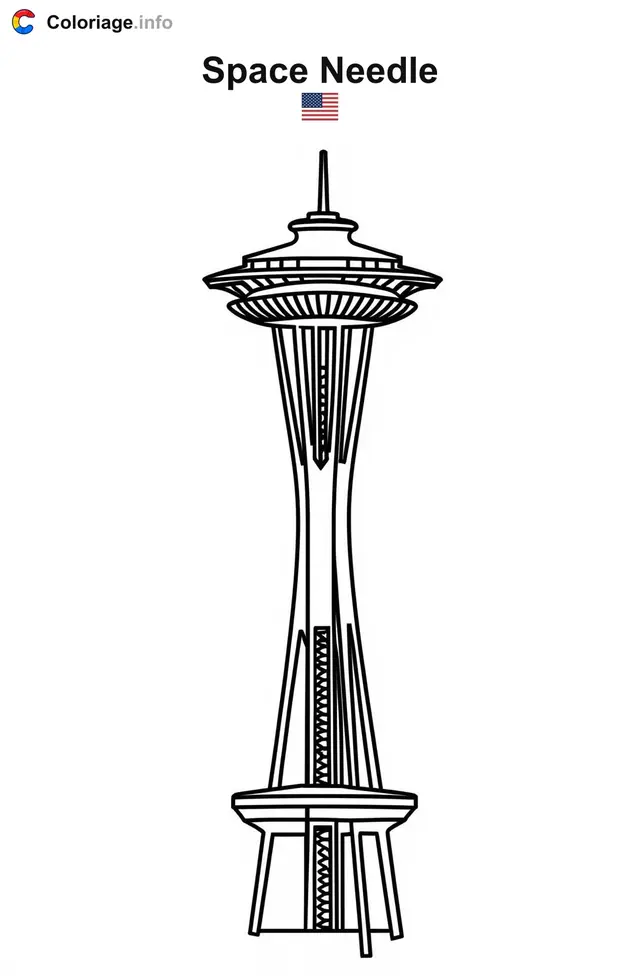 Coloriage Space Needle États-Unis - Monuments à imprimer