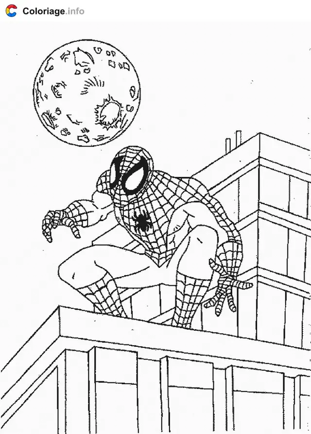 Coloriage Spider-Man accroché à un mur - Spiderman à imprimer