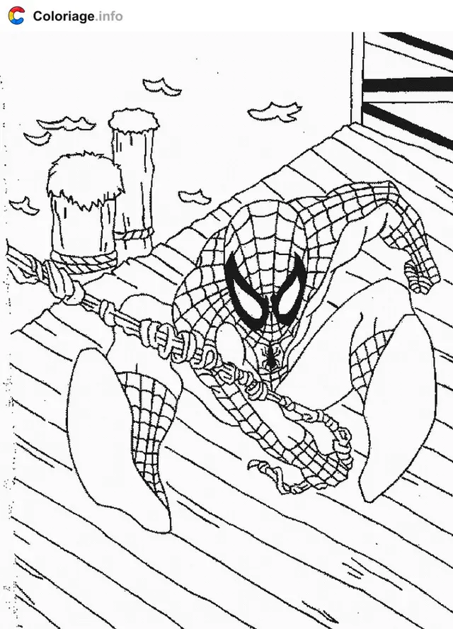 Coloriage Spider-Man en position d'attaque - Spiderman à imprimer