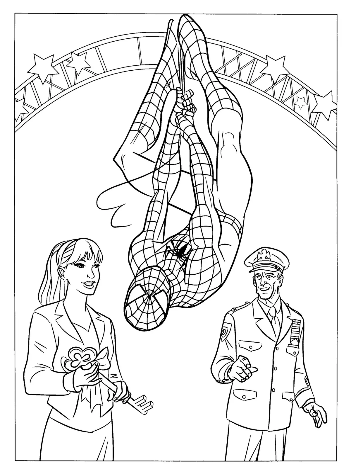 Ausmalbild Spider-Man springt zwischen Wolkenkratzern zum Ausdrucken