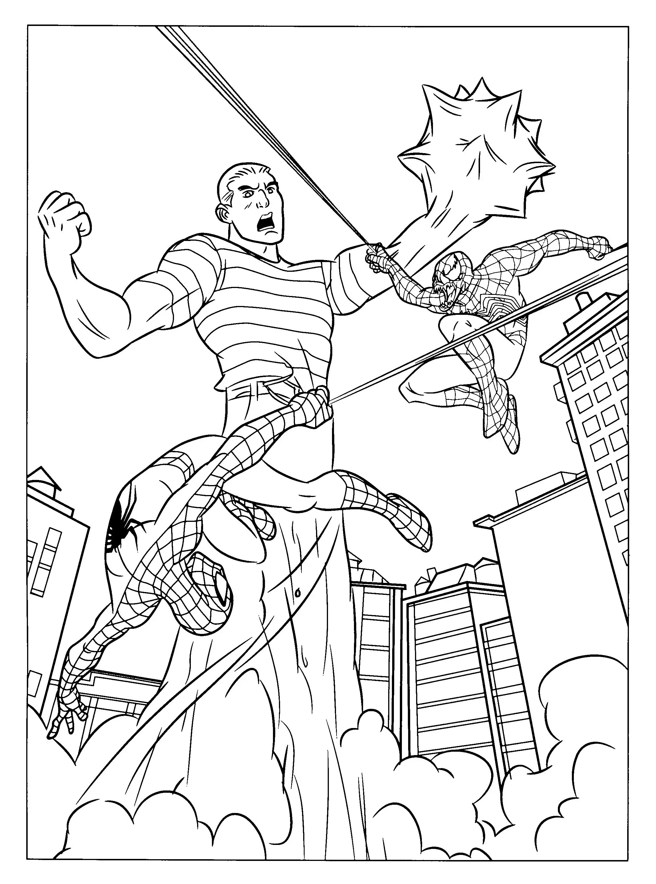 Coloriage Spider-Man en action de combat - Spiderman à imprimer