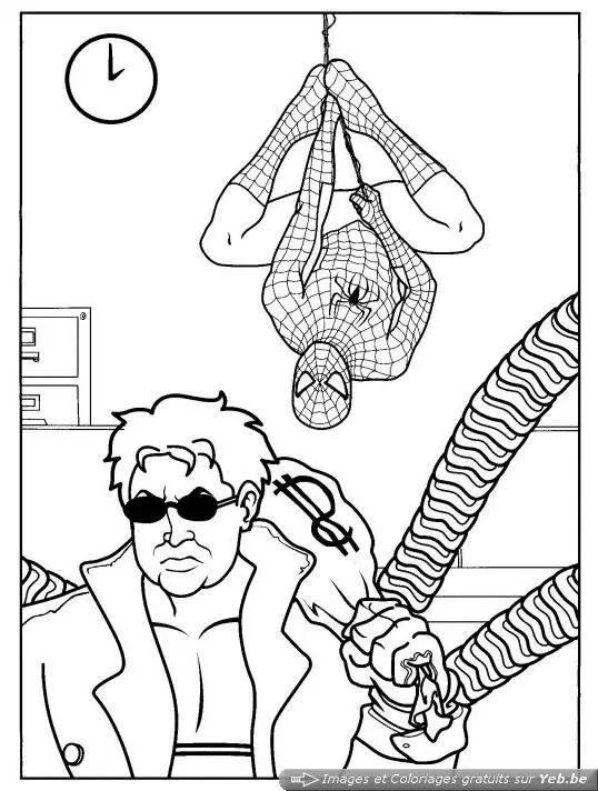 Coloriage Spider-Man en action sauvant la ville - Spiderman à imprimer