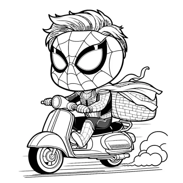 Coloriage Spiderman Avec Cheveux Sur Scooter - Spiderman à imprimer