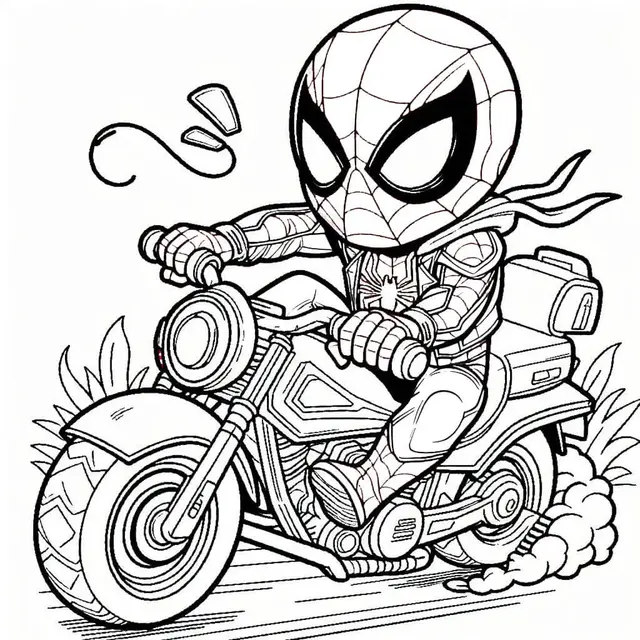 Kleurplaat Spider-Man op een snelle motor om te printen