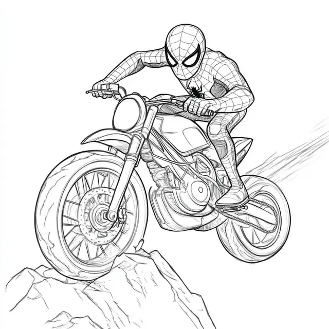 Kleurplaat Spider-Man in actie op zijn motor om te printen