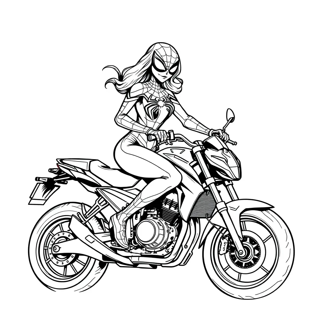Spider-Man in Action on a Motorcycle coloring page to print