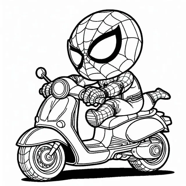 Kleurplaat Spiderman op de motor om te printen