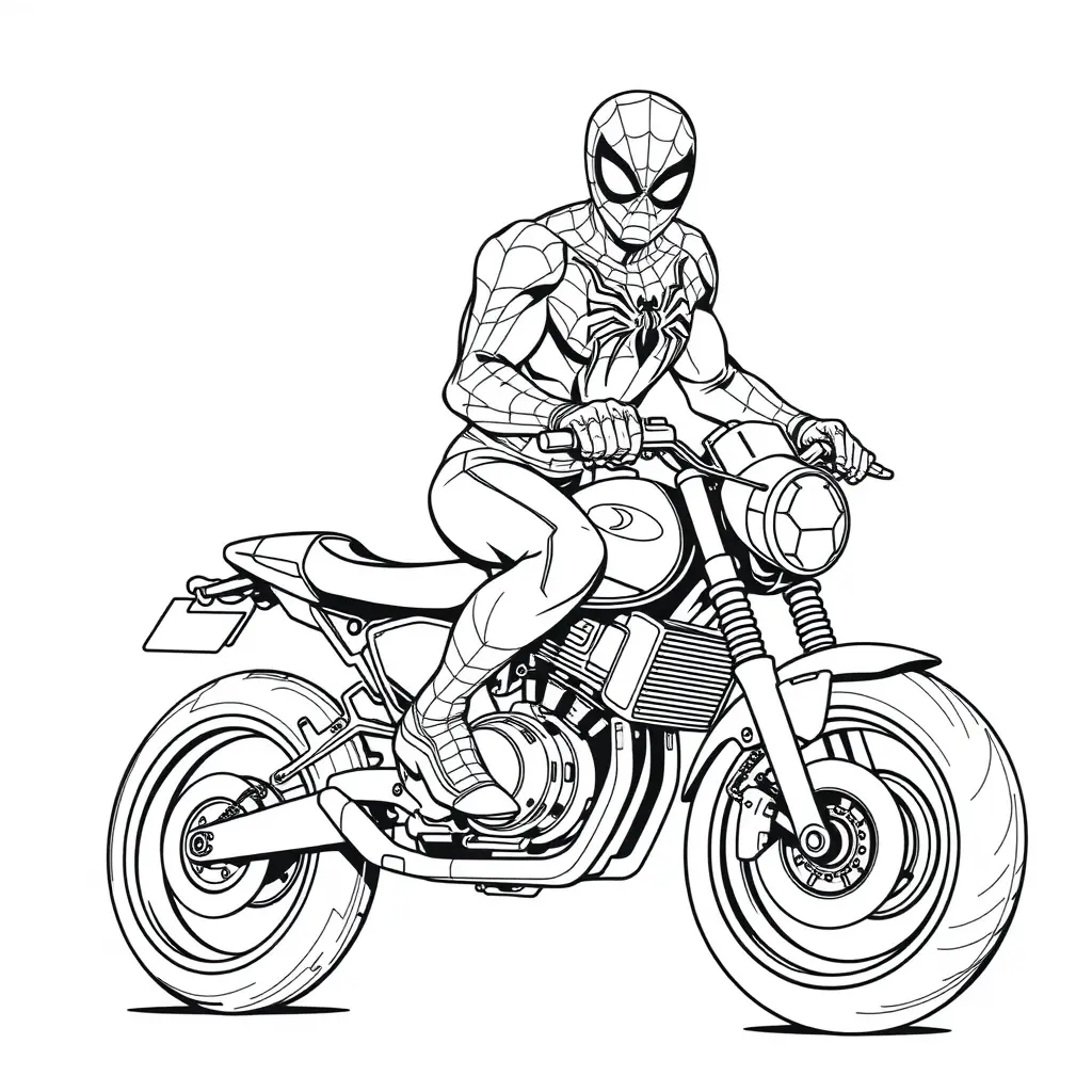 Spider-Man on a Modern Motorcycle coloring page to print