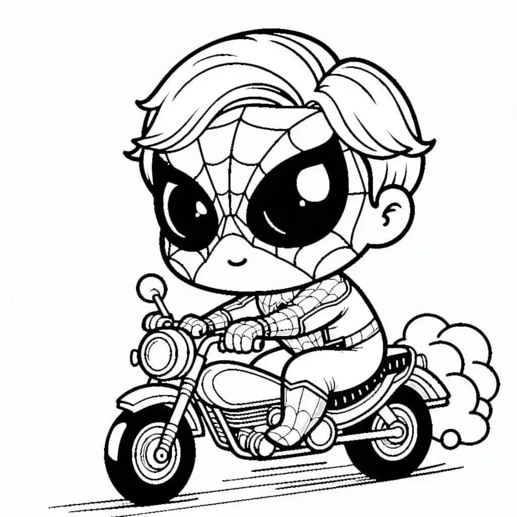 Coloriage Spider-Man jeune pilote sur deux-roues - Spiderman à imprimer