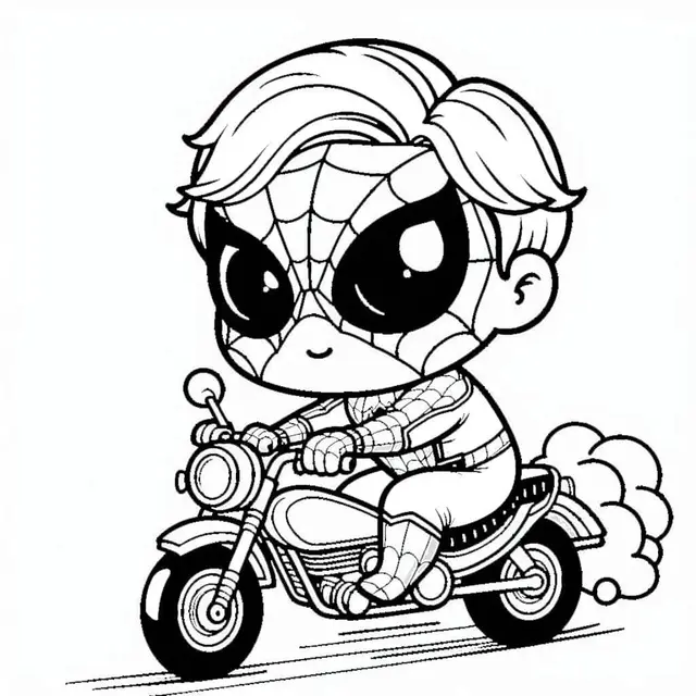 Coloriage Spider-Man jeune pilote sur deux-roues - Spiderman à imprimer