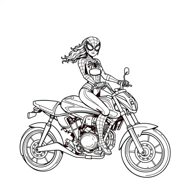 Kleurplaat Spiderwoman op Motor om te printen