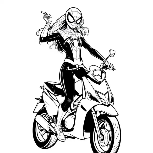 Kleurplaat Spiderman op zijn superhelden motor om te printen